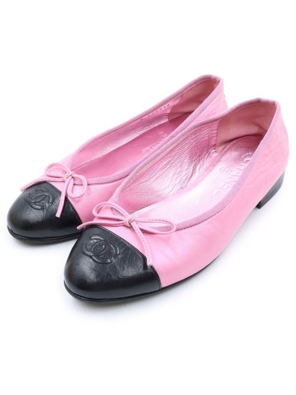 Chanel CC Logo Bicolor Pumps Flat Shoes Ballerina Shoes Black Pink Heel